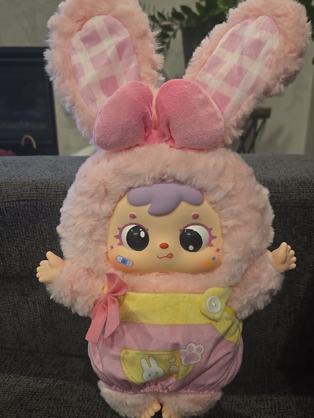Pink Bunny Plush Doll with Playful Face